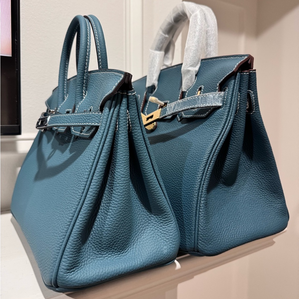 25CM Classic Togo Leather Top Handle Satchel Bag - Peacock Blue - Picture 12 of 12